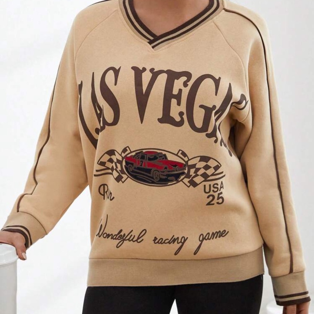 Las Vegas Graphic Tan Sweater